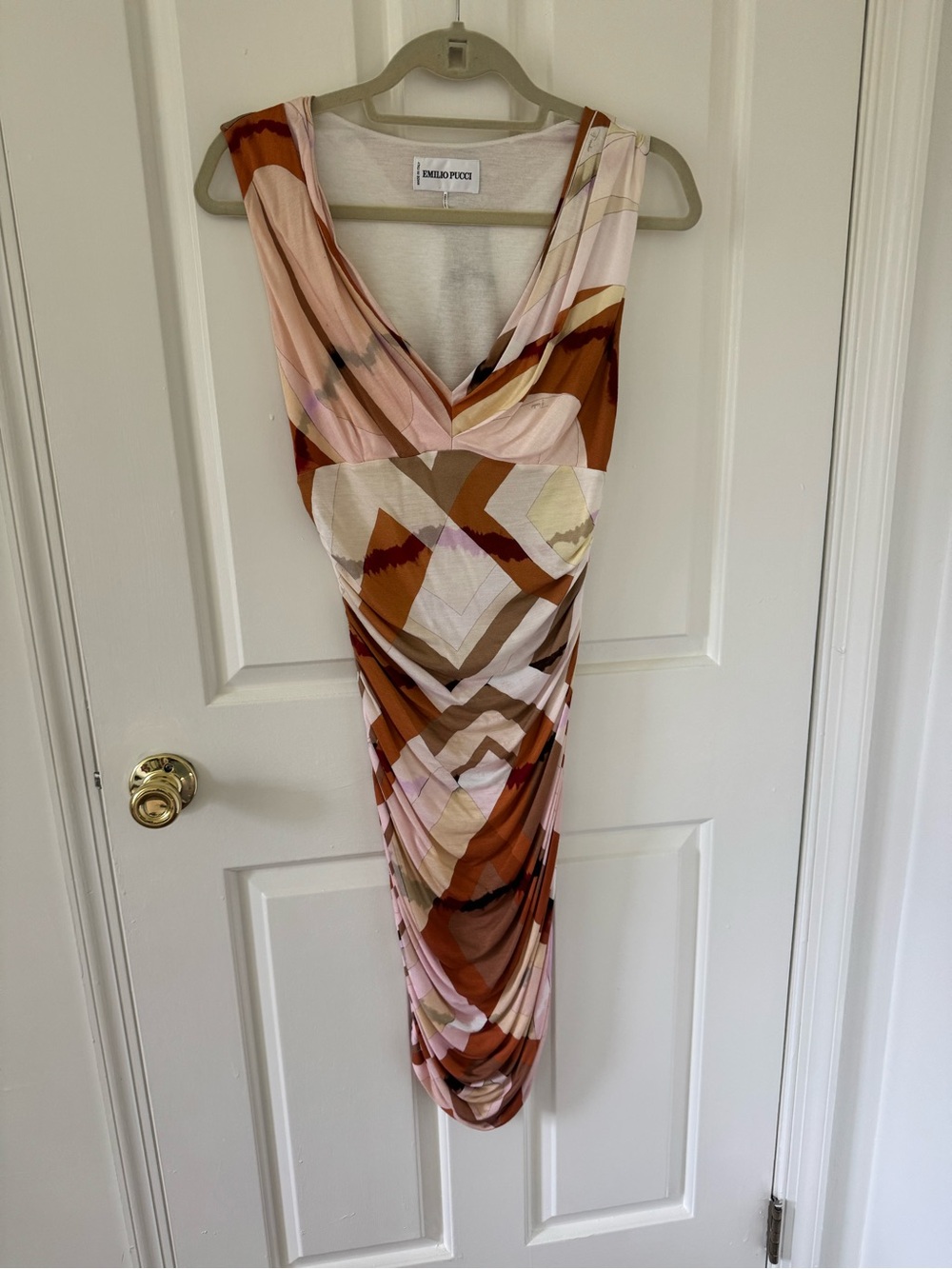 Emilio Pucci Pink & Brown Geometric Midi Dress